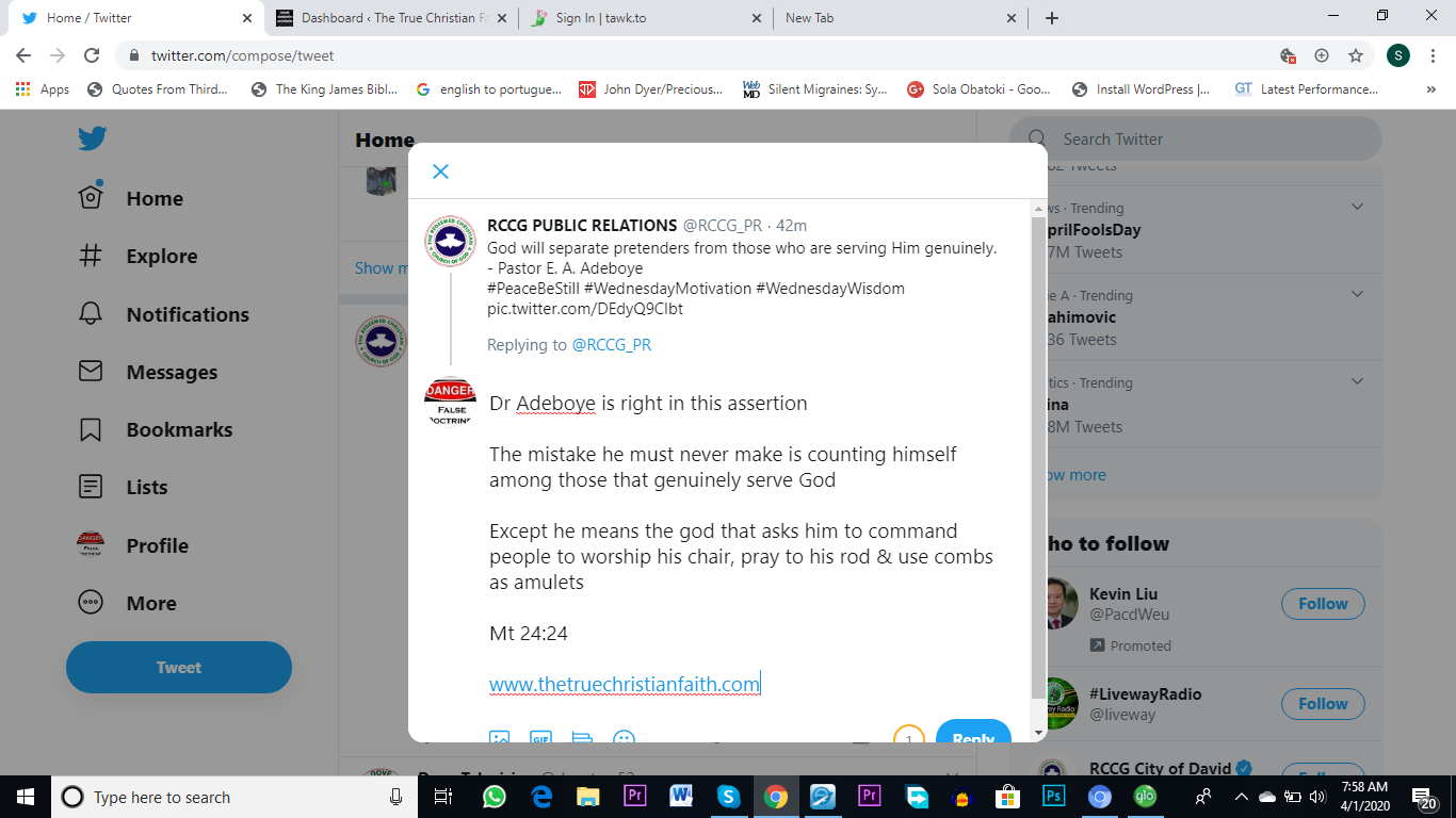 Adeboye Classes Self As Genuine Servant Of God!