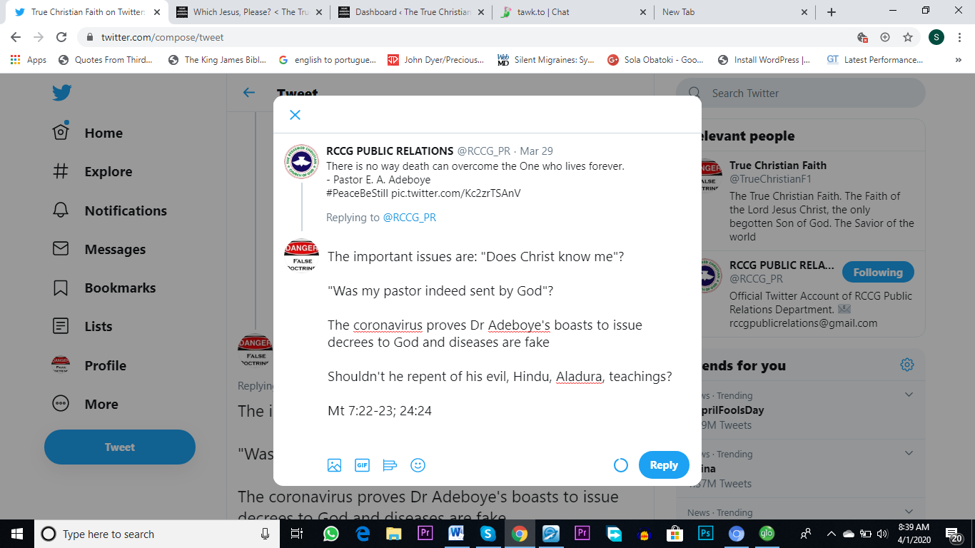 Adeboye Gives Cold Comfort