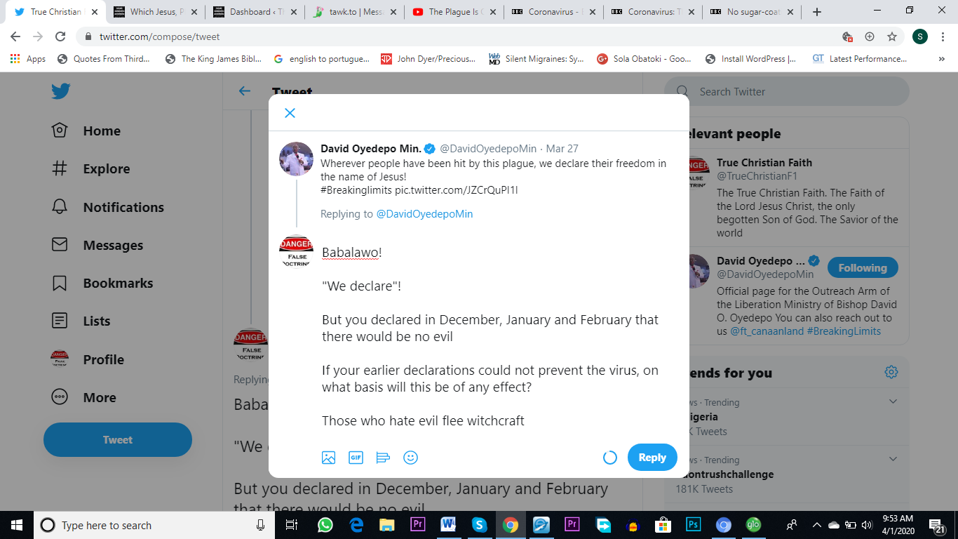 Oyedepo Declares End Of Coronavirus