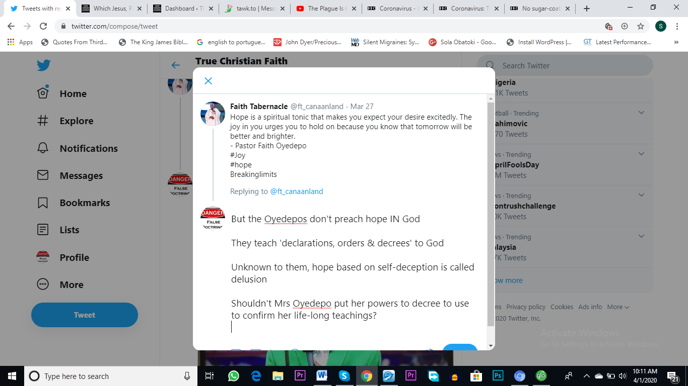 Oyedepo Teaches Hope Based On Your Mind